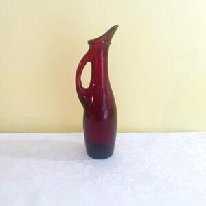 Vtg Anchor Hocking Red Depression Glass Pitcher Cruet Vase Royal Ruby Red